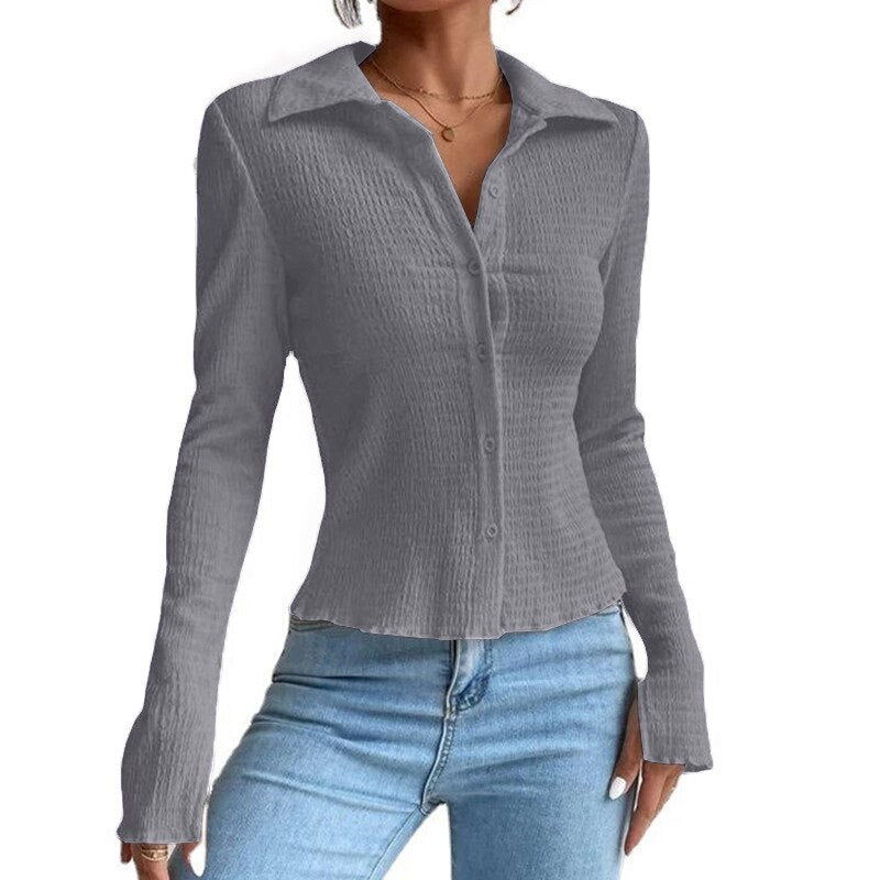 Autumn and Winter Solid Color Stitching Long Sleeve Elegant Casual Slim Fashion Top