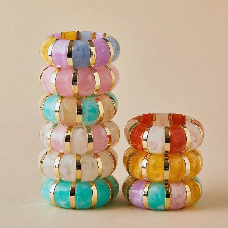 Fashion Candy Color  Acrylic Elastic Thick Wide Bracelet
