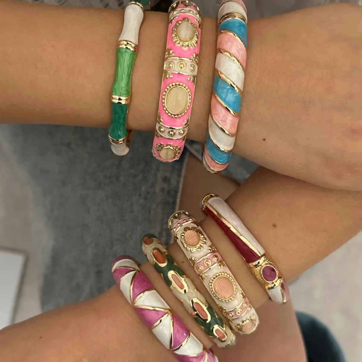 Colorful Enamel Resin Bamboo Bangle Geometry Bracelet
