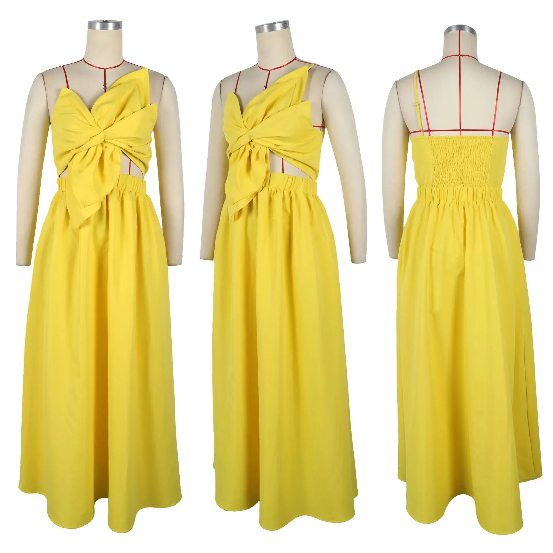 Big Petal Front Strapless Midi Long Dress