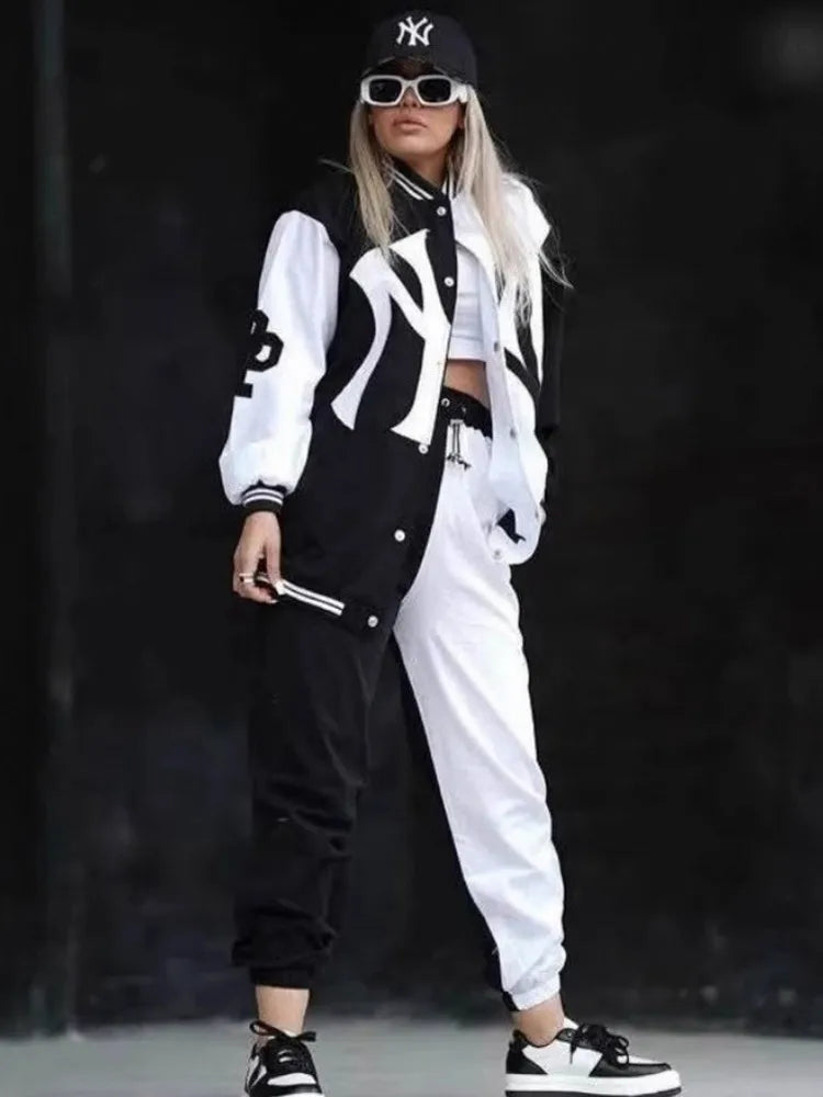 2025 Spring Summer Letter Print Long Sleeve Suit Tops And Pants