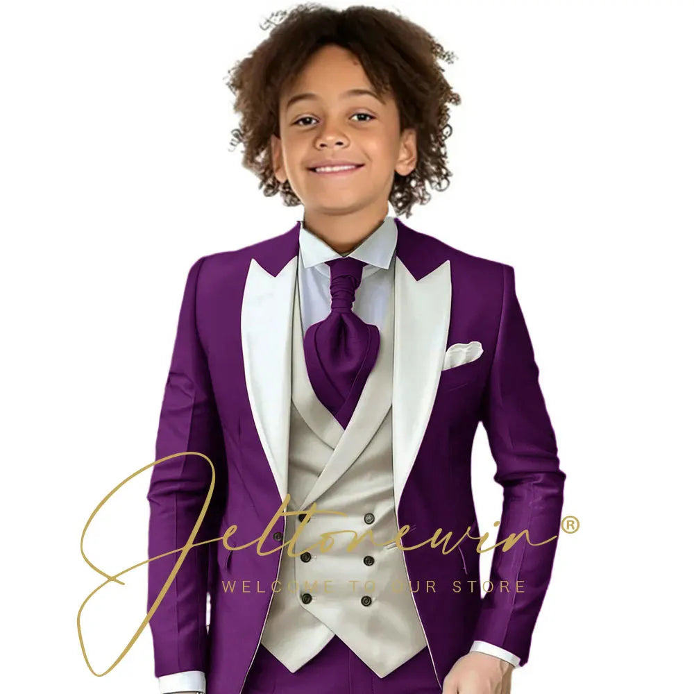Kids Formal Wedding Suit – Jacket, Pants & Ivory Vest Tuxedo Set