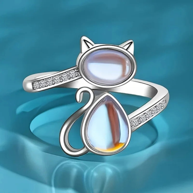 Active Cat Design Opening Rings with Imitation Opal