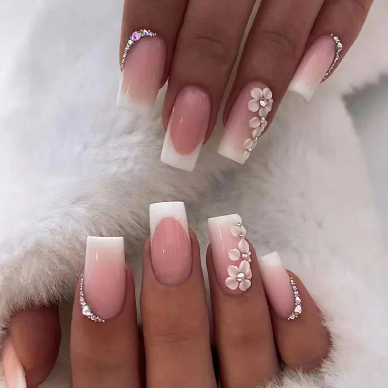 24pcs Press on Nails Flower Design
