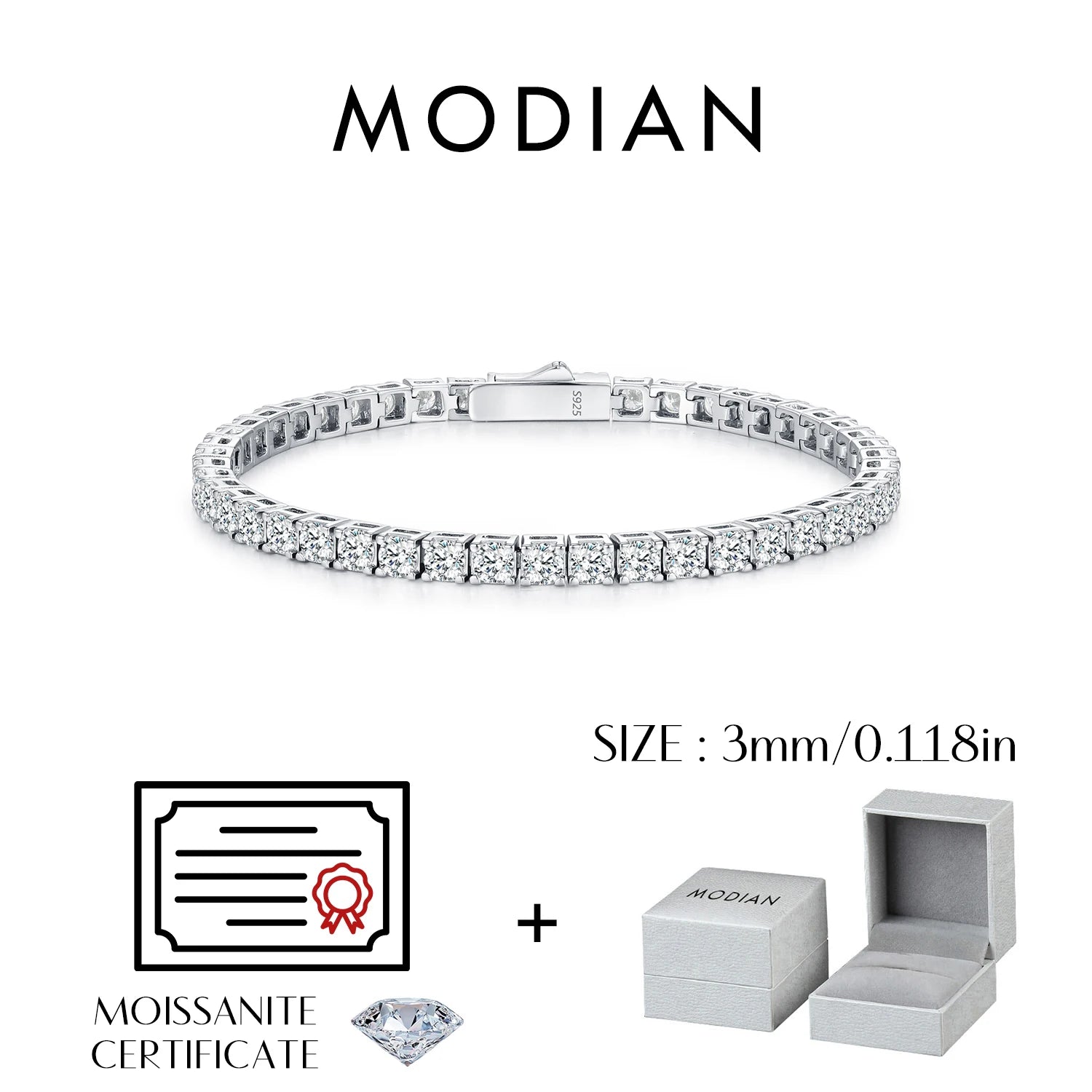 D Color VVS1 Moissanite925 Sterling Silver Single Classic Tennis Bracelets With Box