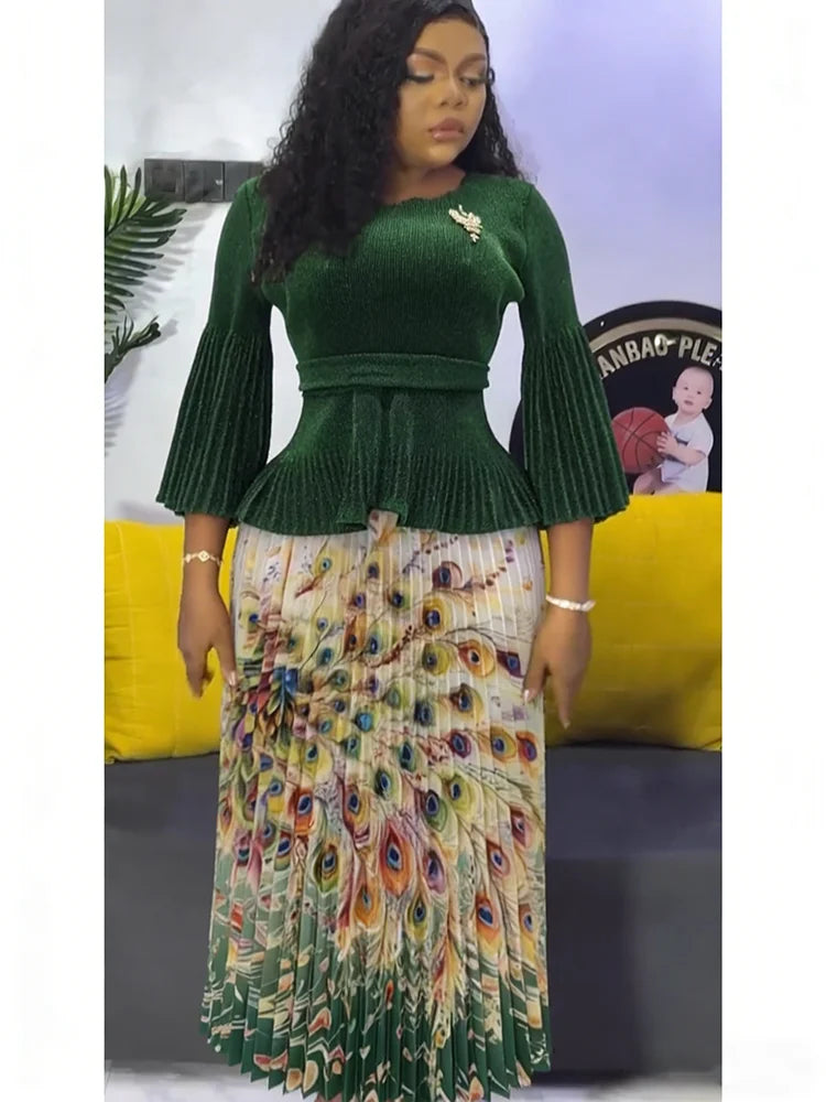 Miyaki Pleated Skirt Set – Plus Size, High-Stretch Two-Piece Outfit for Effortless Everyday Elegance