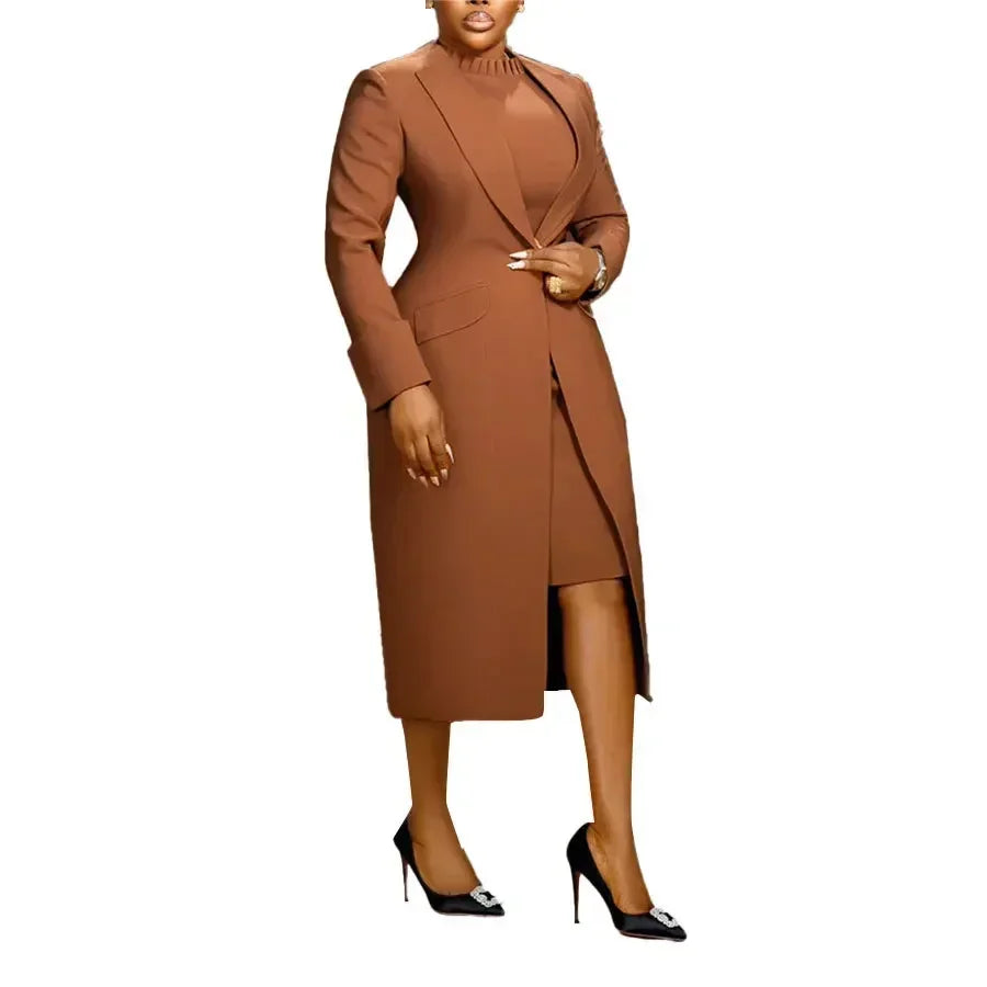 Women's Long Blazer Coat & Maxi Dress 2‑Piece Set