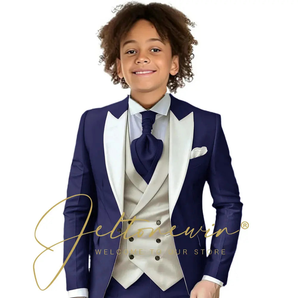 Kids Formal Wedding Suit – Jacket, Pants & Ivory Vest Tuxedo Set