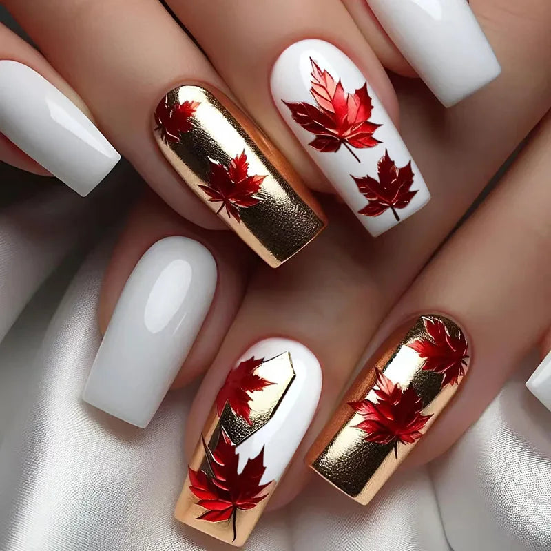 24Pcs Mid-length Square Press-On Nails with Golden Butterfly Design