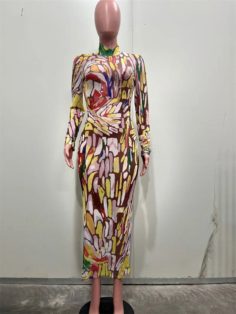 Colourful Tie Dye Print Bodycon Maxi Dress