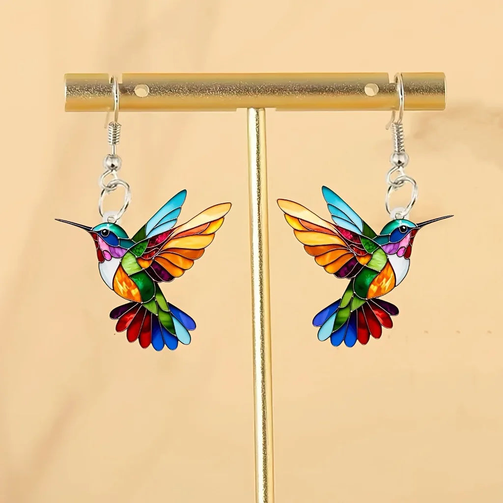 Acrylic Hummingbird Earrings – 2D Bird Shape Drop Dangle Jewelry for Women & Girls