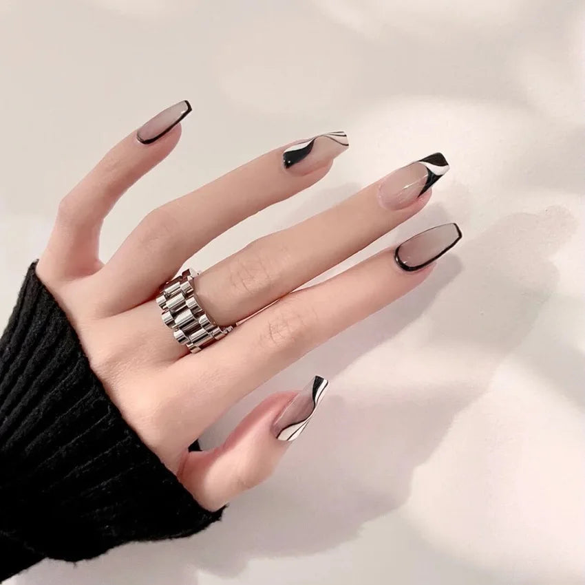 24Pcs/Box Almond Round False Nails Detachable Stiletto Fake Nails