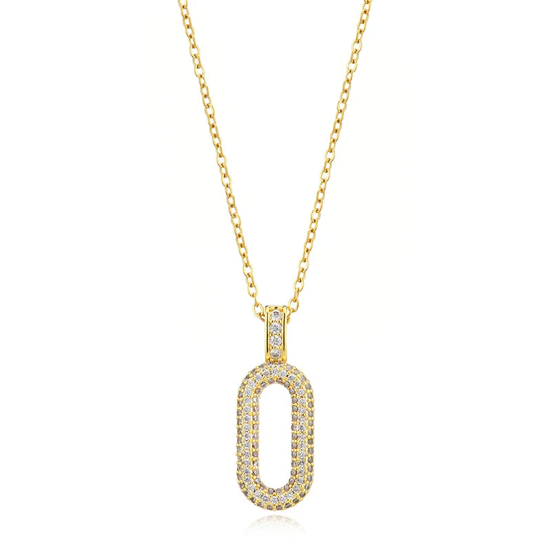 Oval Rectangle Hoop Zincon Pendant Necklace - Durable Stainless Steel