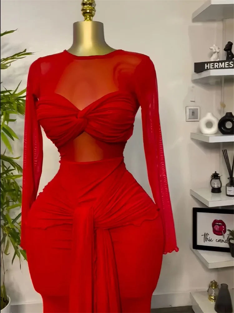 Sexy Mesh Packwork  Bodycon Elegant Evening Dress