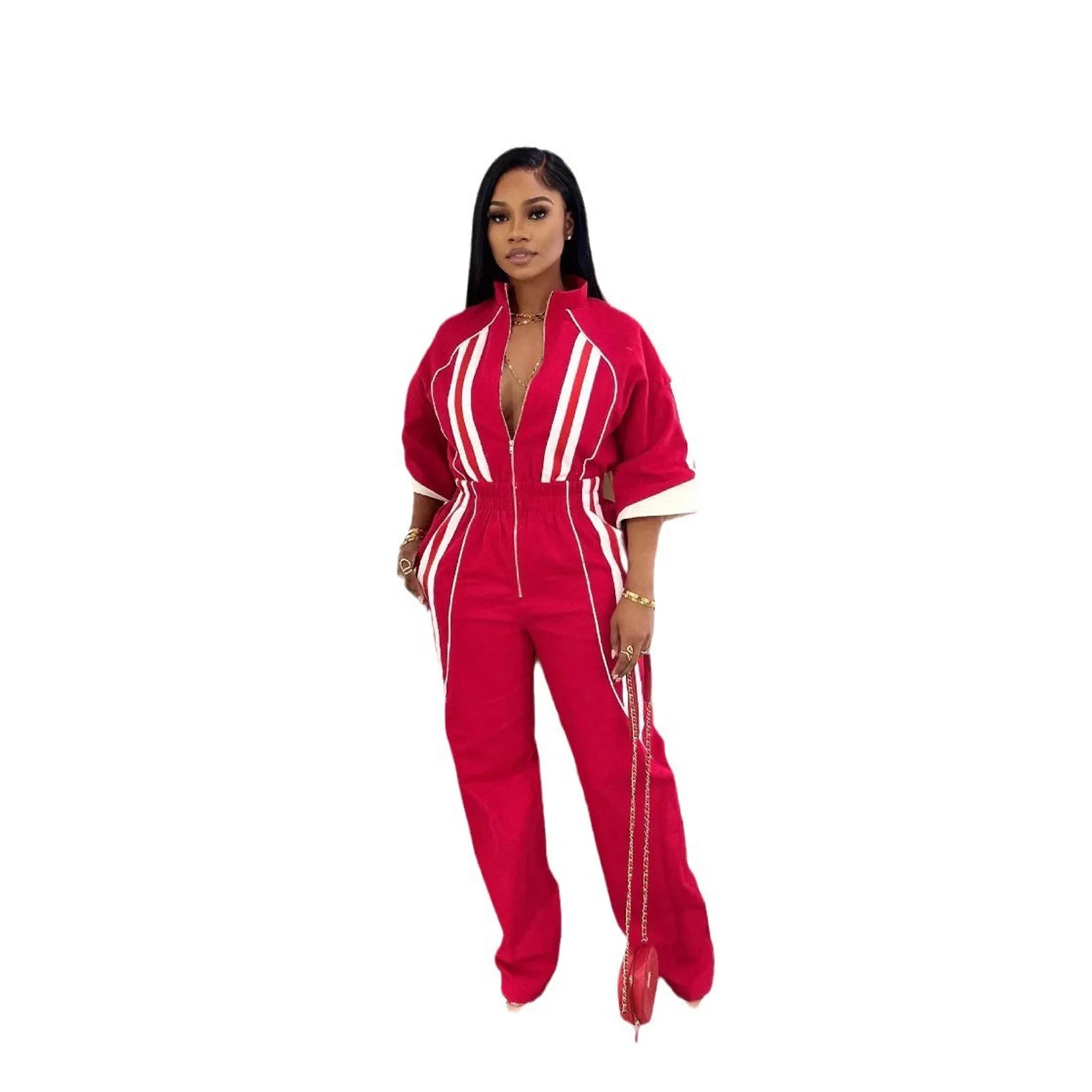 Half Sleeve High Waist Straight Wide Leg Jumpsuits