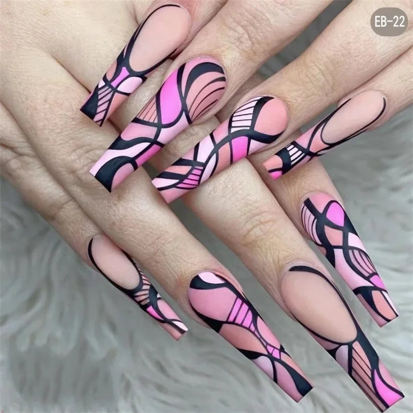 24Pcs/Set French Ballet Fake Nails Art Stars Sky Eyes Wearing False Nails