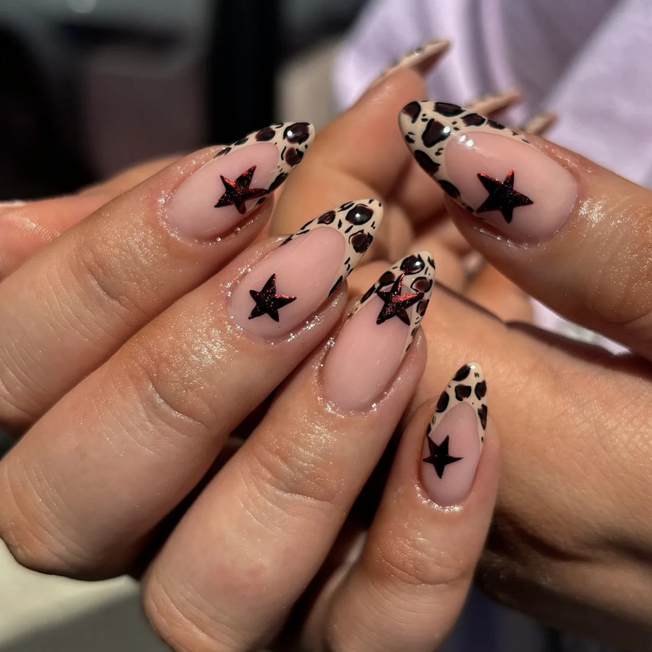 24Pcs Black Fake Nails with Diamond Halloween Long Almond False Nail Butterfly Design Wearable Oval Press on Nails Tips