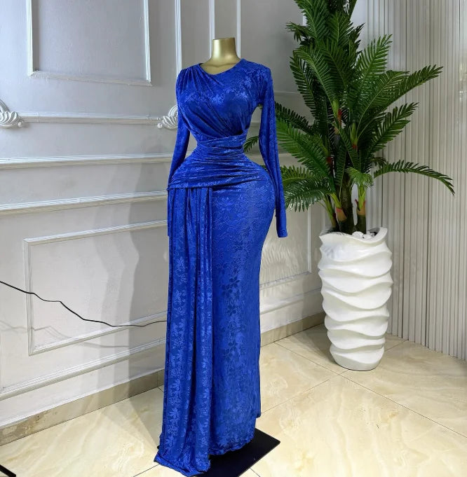 Ribbon O-neck Long Sleeve Maxi Dress