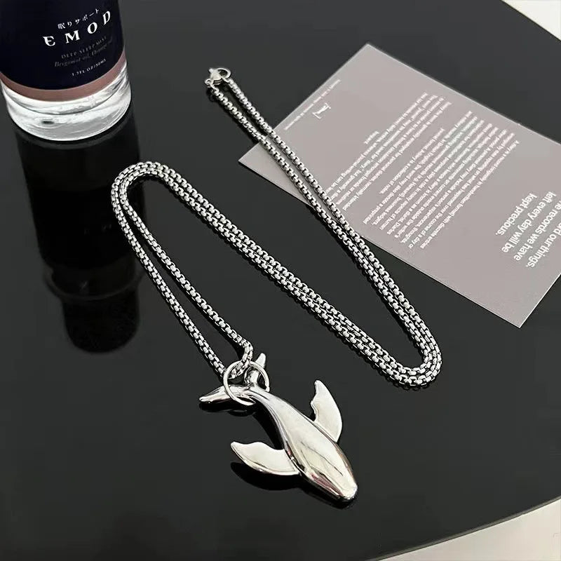 Vintage Whale Pendant Necklace & Great White Shark Ring Set