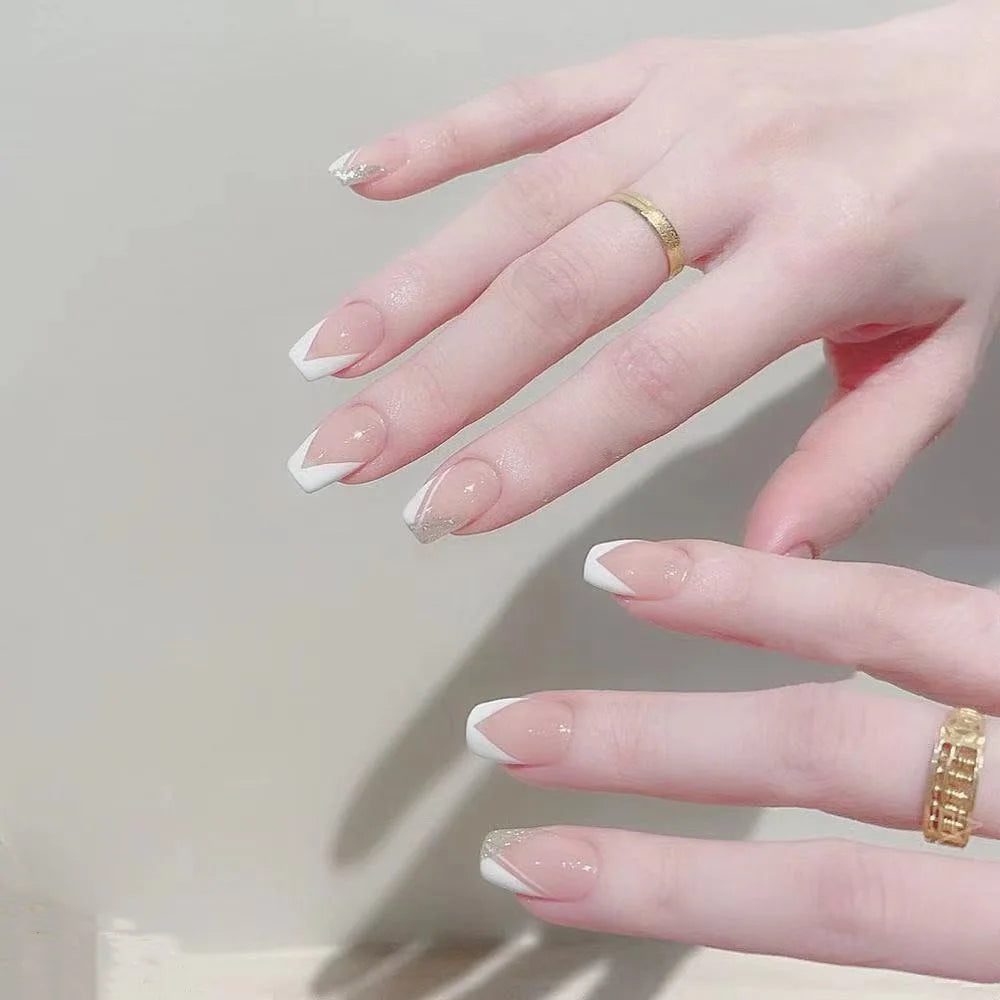 24Pcs/Box Almond Round False Nails Detachable Stiletto Fake Nails