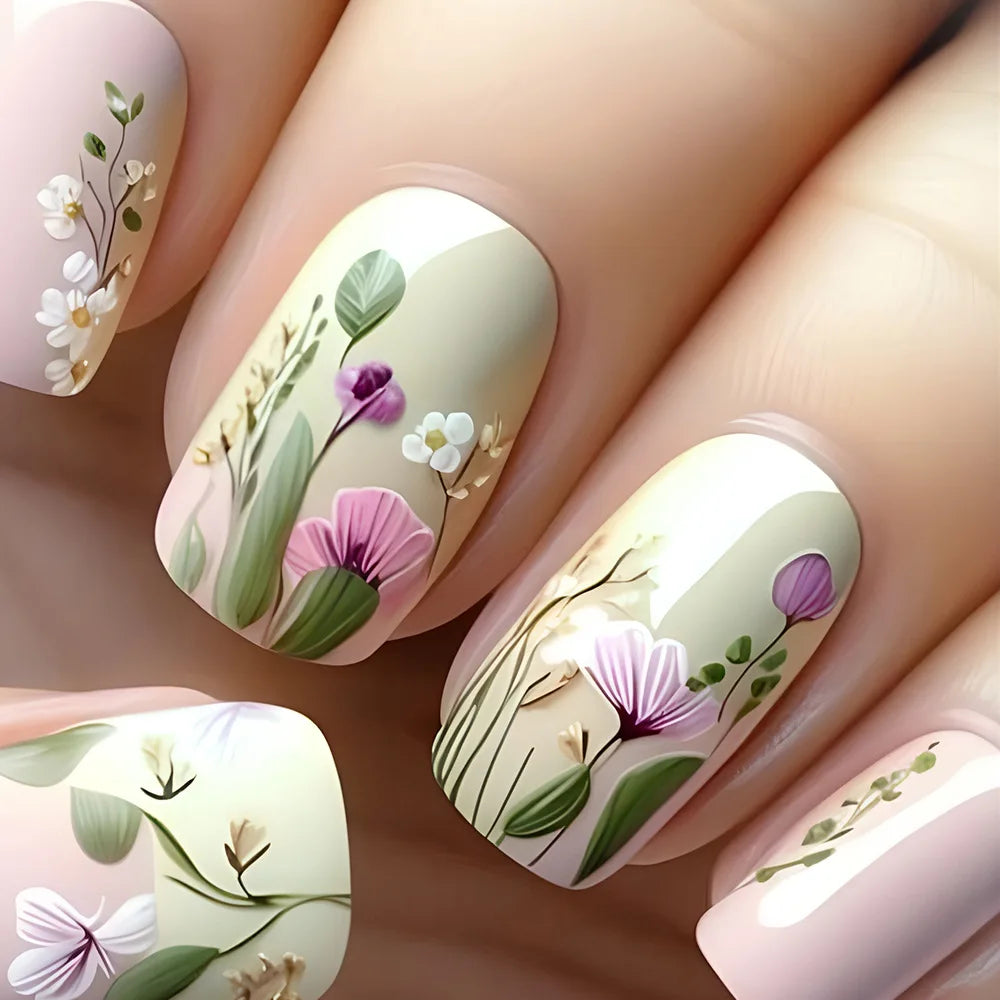 24pcs Press on Nails Flower Design