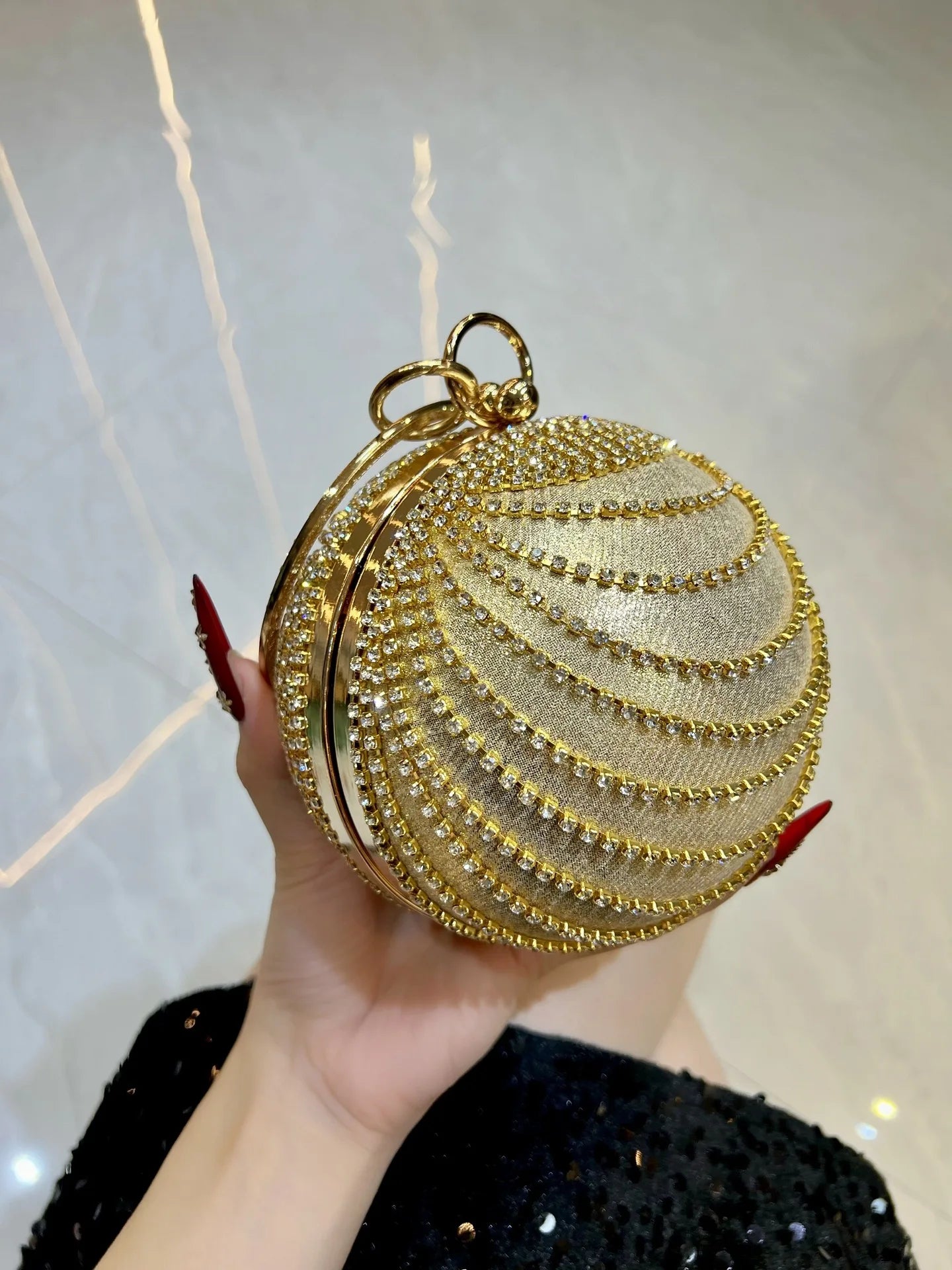 Luxury Women Clutch  Evening Bag with Rhinestone Round Ball Bag