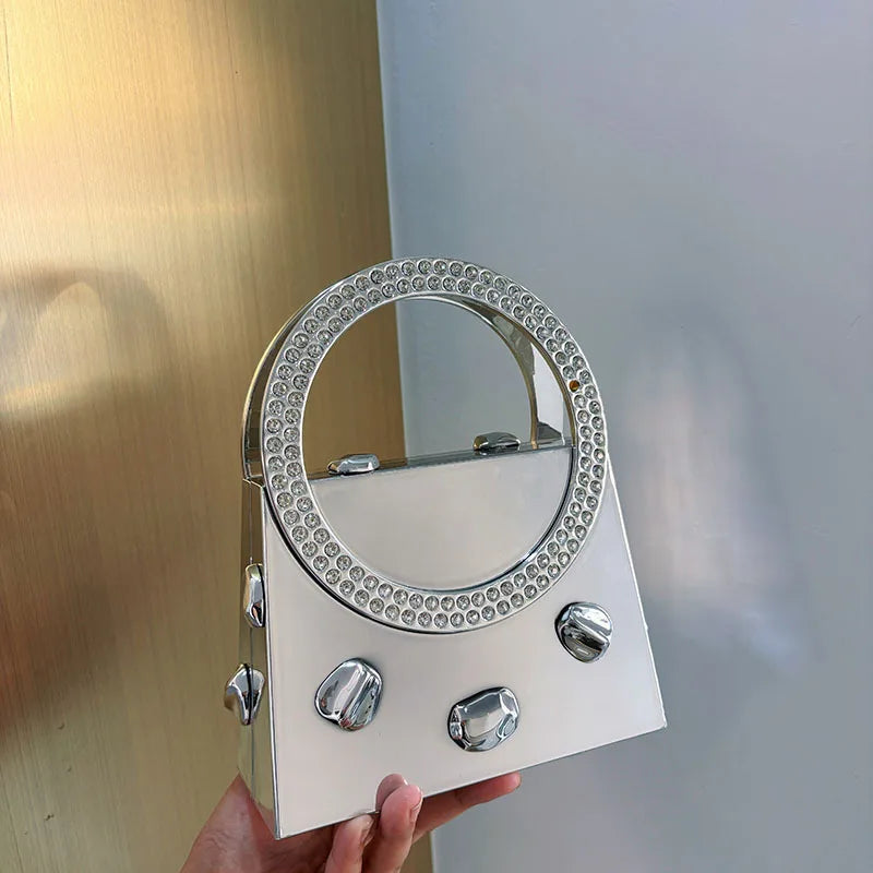 Candy Color Acrylic  Round Handle Diamond Handbag