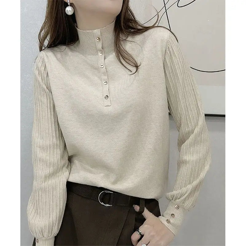 Autumn and Winter Semi High Neck Knitted Sweater