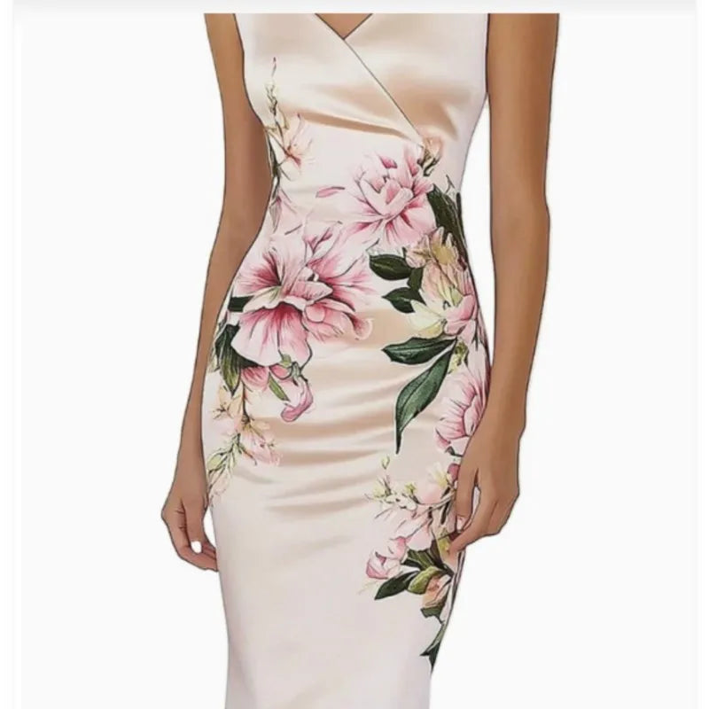Summer Floral V-Neck Bodycon Dress