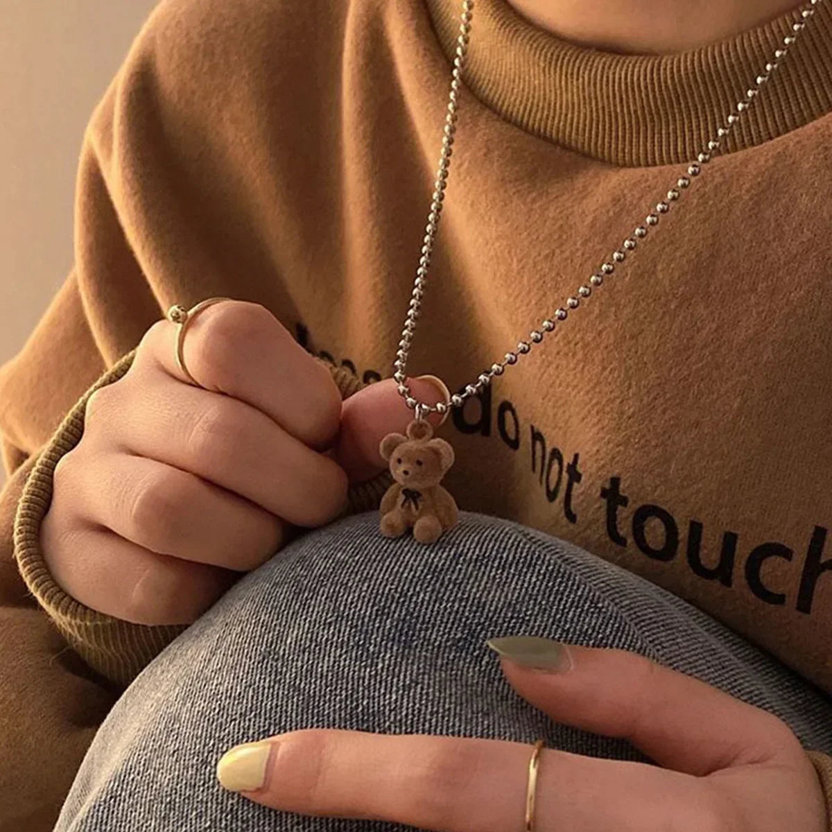 Stereoscopic Stainless Steel Small Peach Heart Golden Necklace