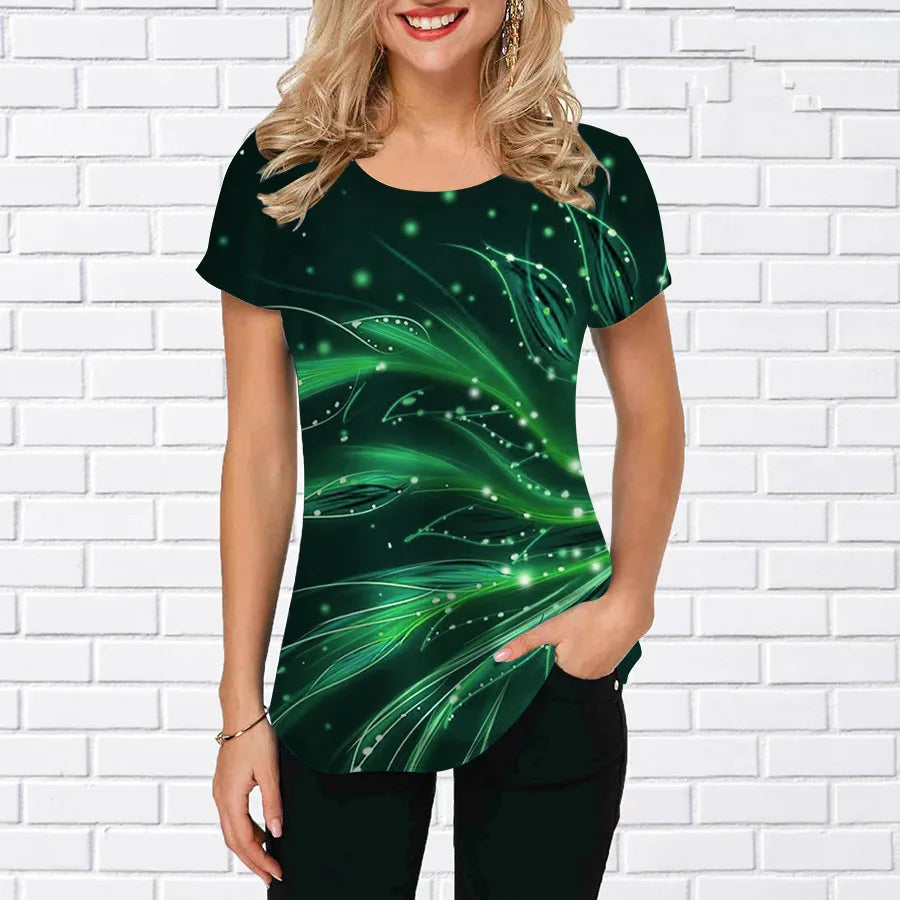 3D Gradient Floral Graphic Women’s T‑Shirt