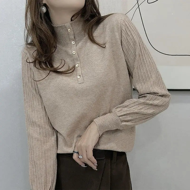 Autumn and Winter Semi High Neck Knitted Sweater
