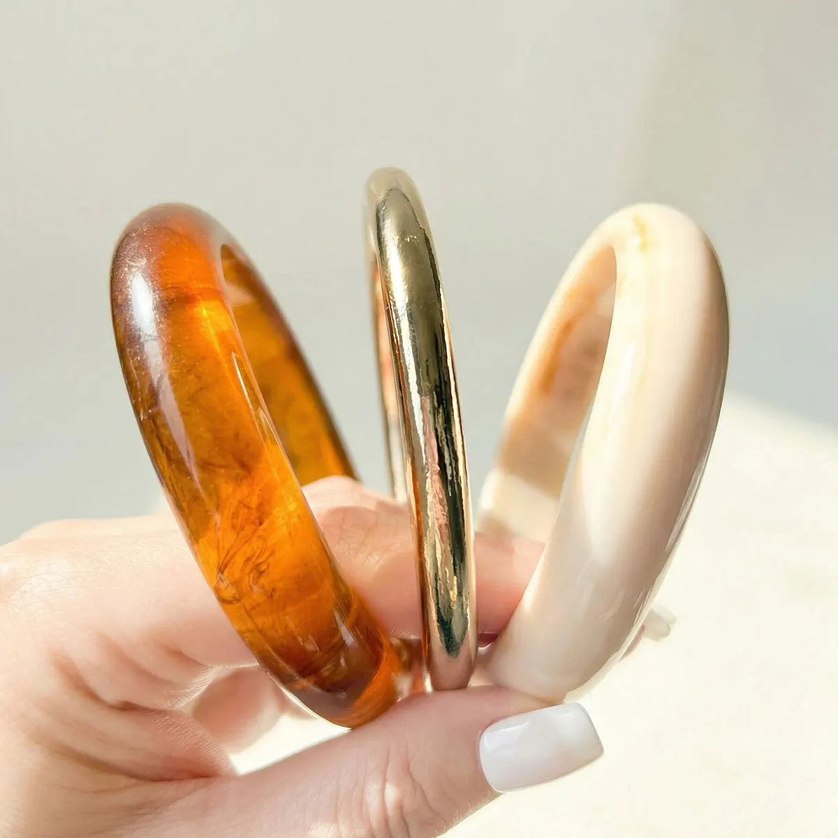 3Pcs/Set Marbling Geometric Round Resin Acrylic Cuff Bangle
