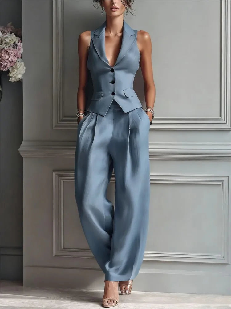 Summer Slim Vest & Trousers 2‑Piece Office Suit