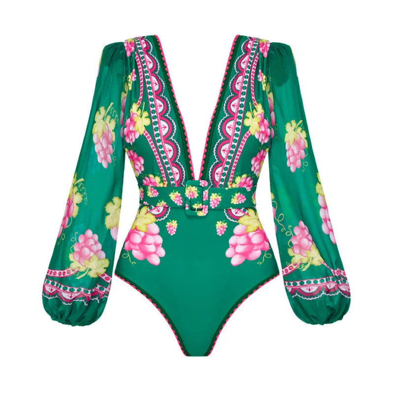 Sexy One Piece Long Sleeve Swimwear And Skirt