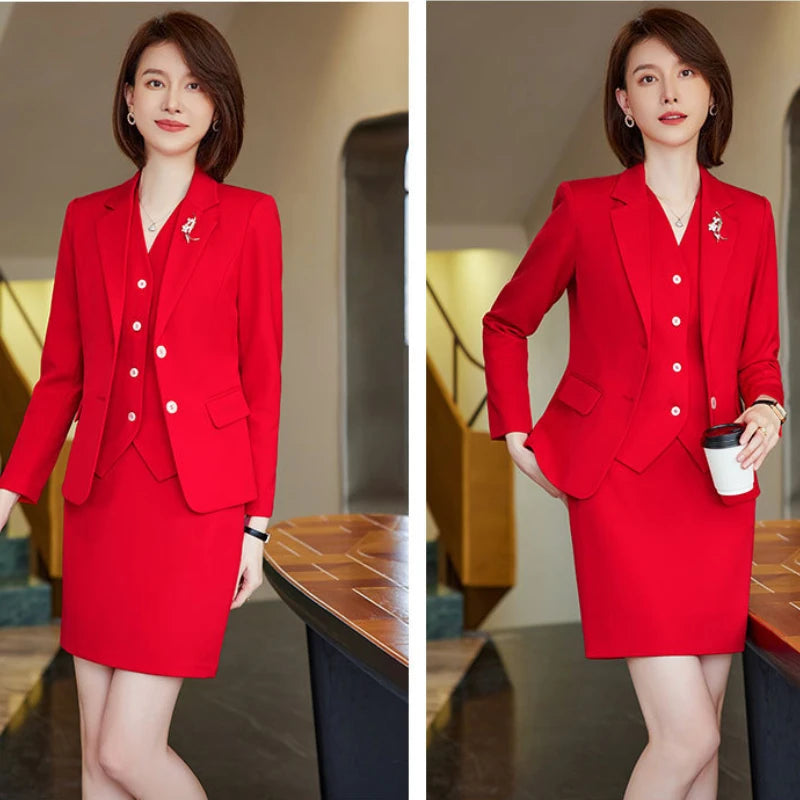 Office Lady 3‑Piece Waistcoat Pant Suit Set