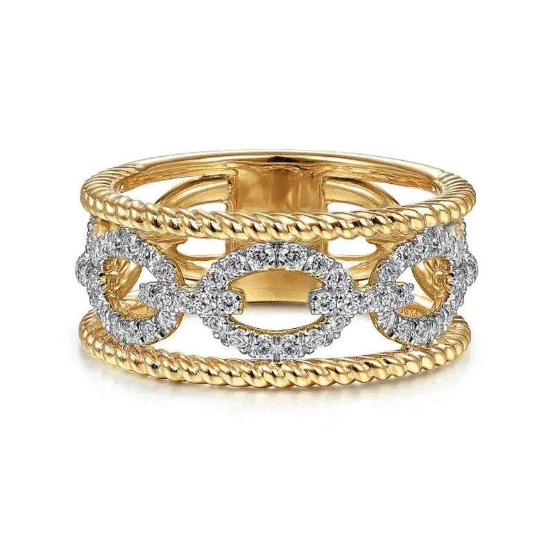 Luxurious Rings with Two-tone Design Gorgeous Hollow-out Finger