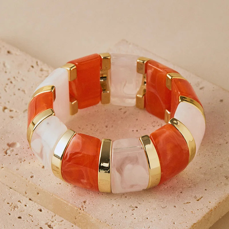 Fashion Candy Color  Acrylic Elastic Thick Wide Bracelet
