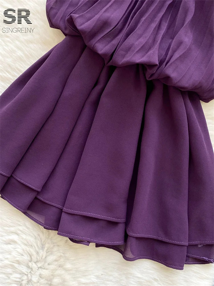 Summer Pleated Sleeveless Irregular Halter Sundress