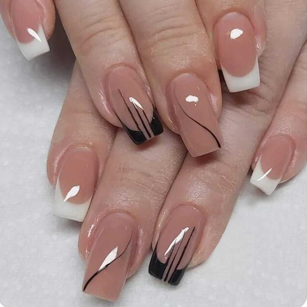 24pcs Mid-length  Flower Design Stick on Fake Nail