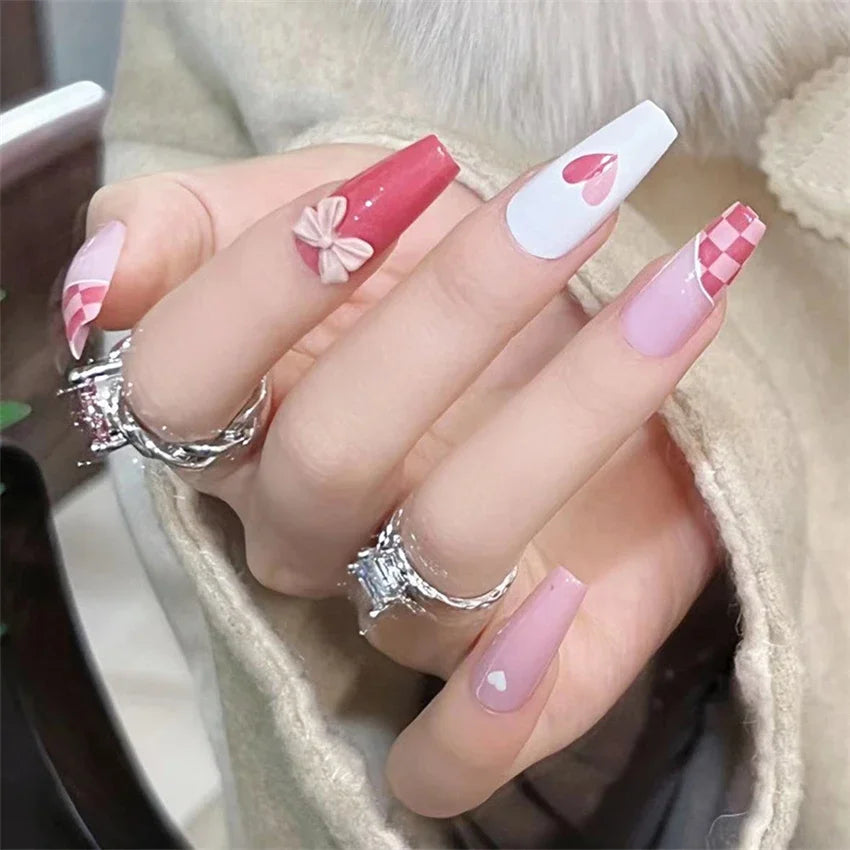 24Pcs/Set French Diamonds Wearing False Nails