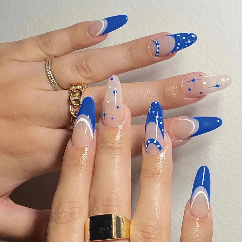 24Pcs/Box Almond Round False Nails Detachable Stiletto Fake Nails