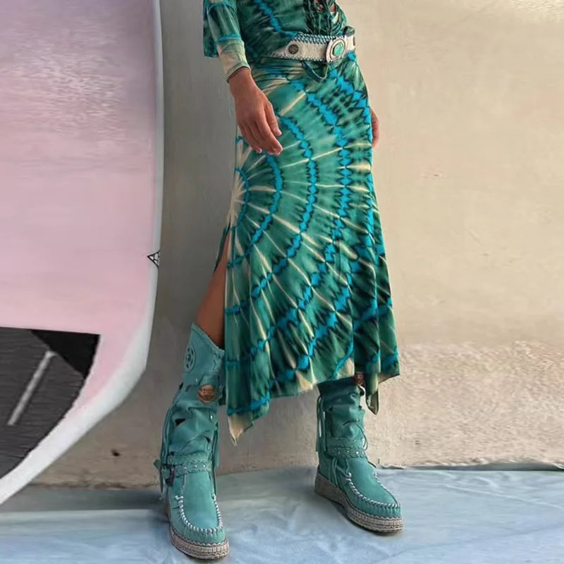 Spring Summer Printing Patchwork Maxi Skirts