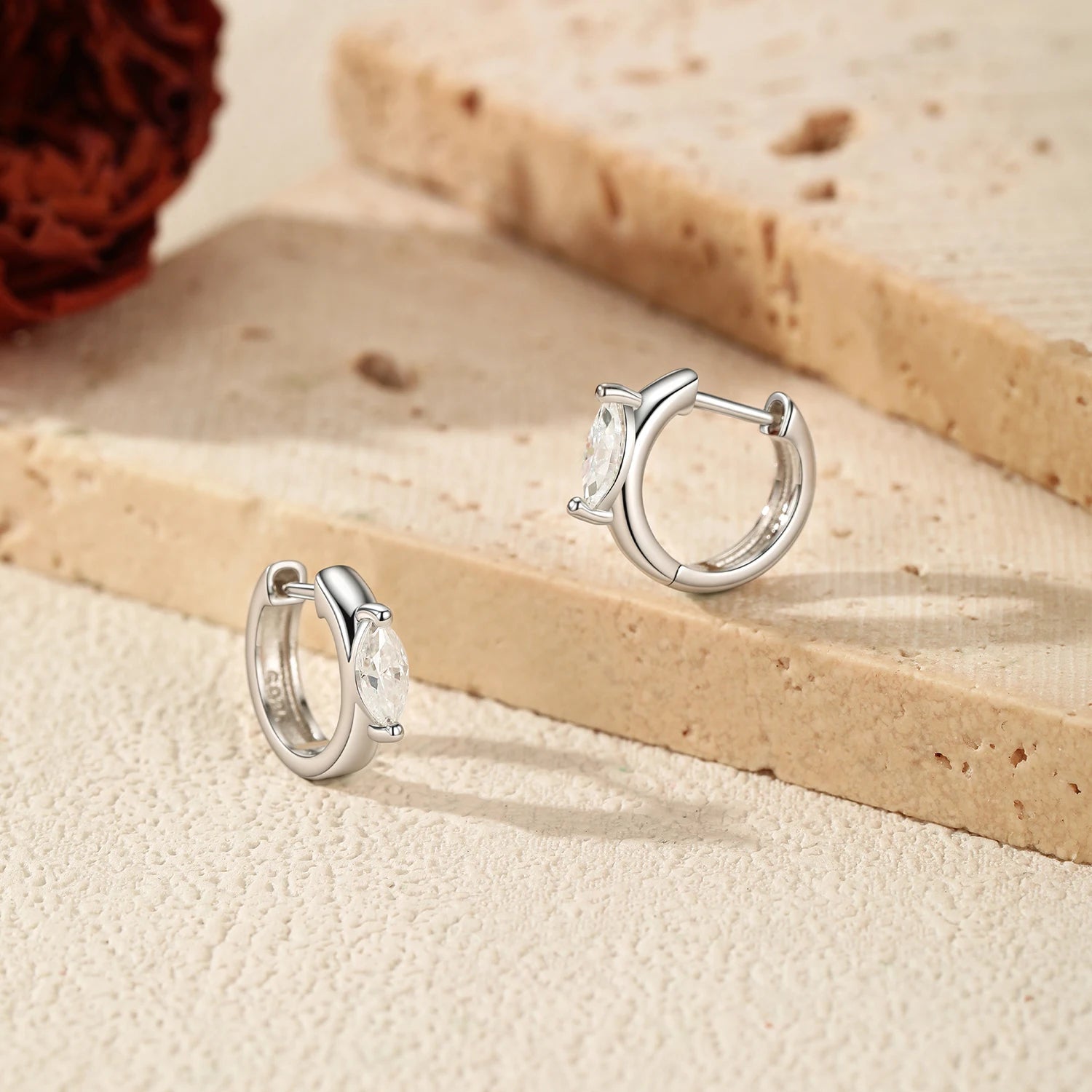 Marquise Cut VVS1 Moissanite Hoop Earrings in 925 Sterling Silver