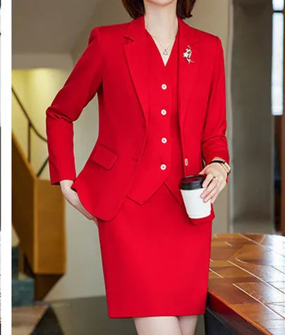 Office Lady 3‑Piece Waistcoat Pant Suit Set