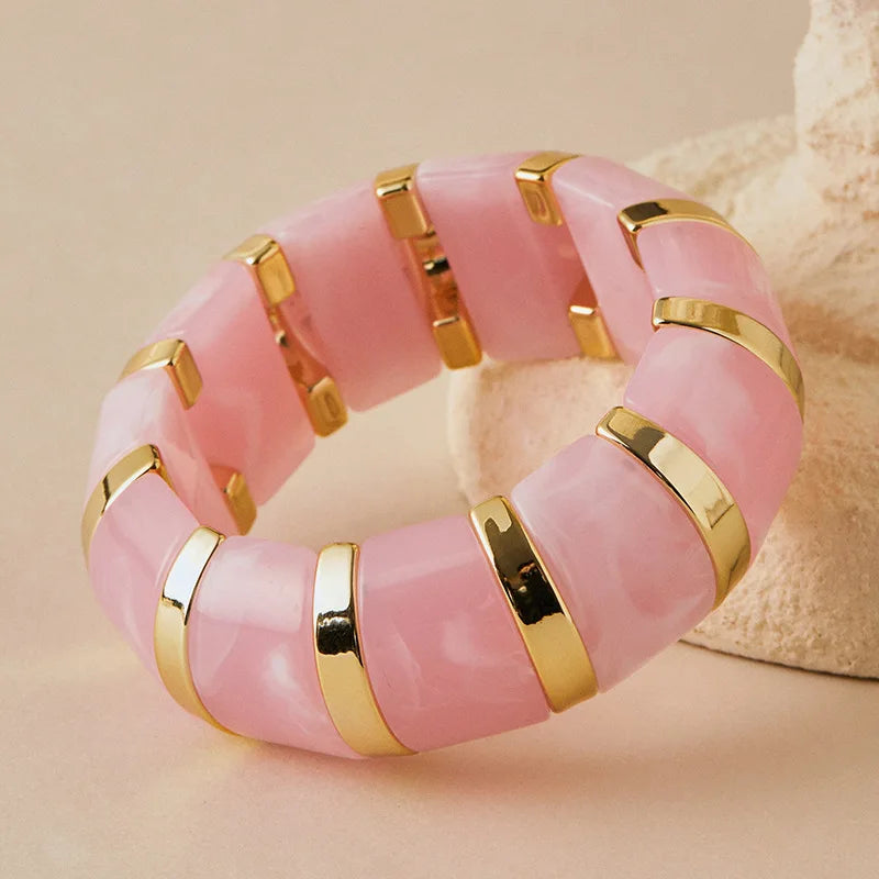 Fashion Candy Color  Acrylic Elastic Thick Wide Bracelet