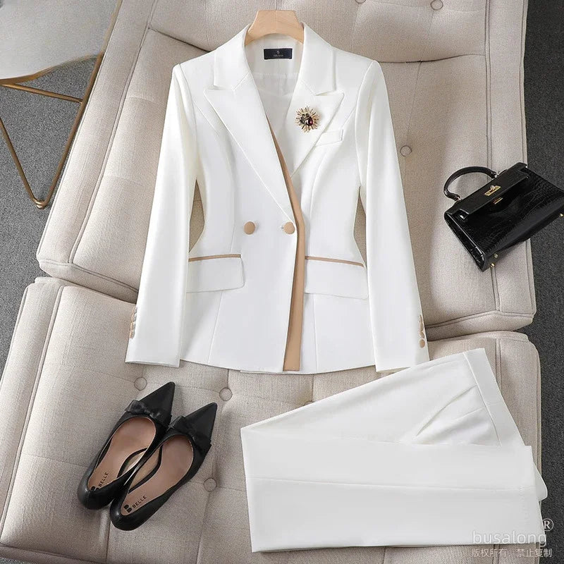 Temperament Korean Suit Two‑Piece Set – Long Sleeve Tunic Coat & High Waist Straight Pants