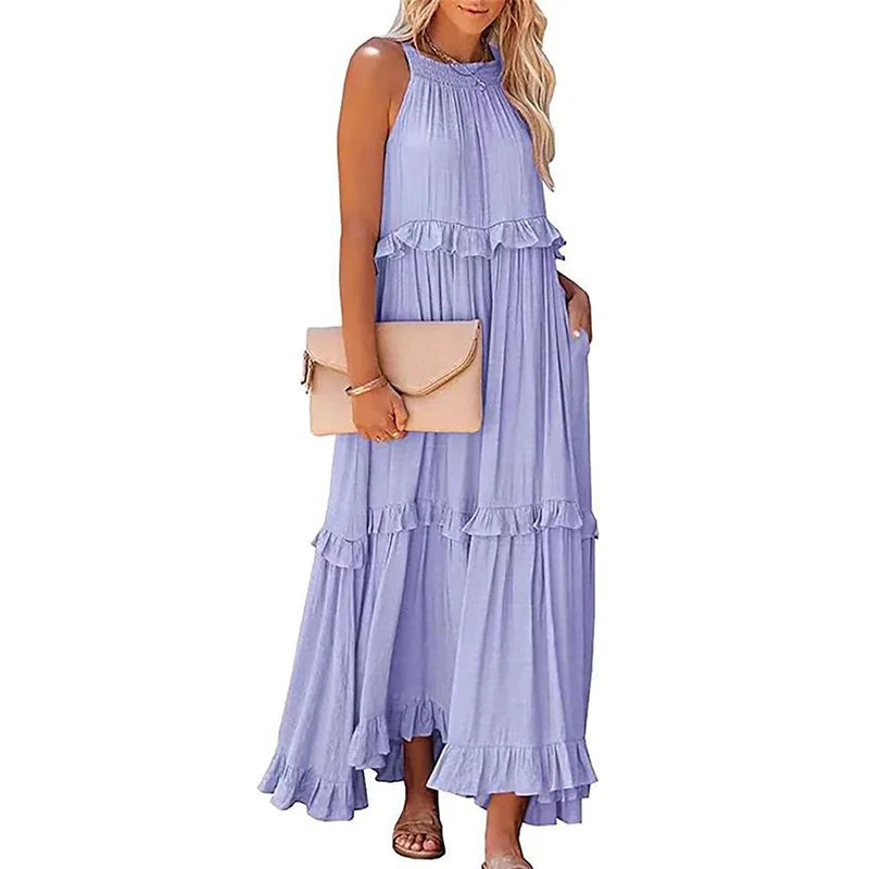Women’s Elegant Ruffle Maxi Sundress – Sleeveless Summer Beach &amp; Party Dress