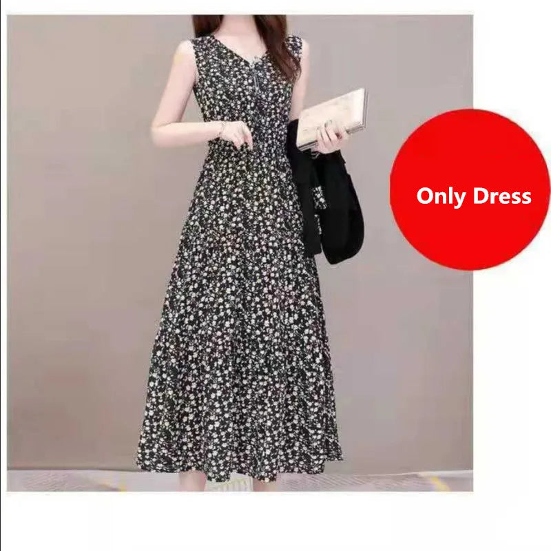 Spring Autumn New Suit Coat Floral Sling Dress Two-pieceJacket Skirt Set