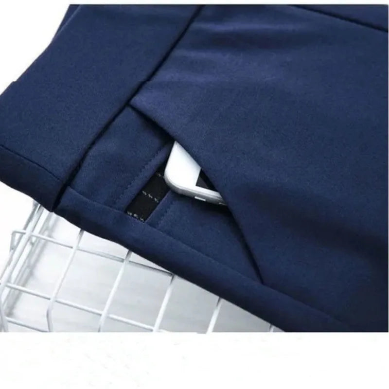 Spring and Summer High Waist Solid Print Pocket Patchwork Elastic Slim Elegant Pants